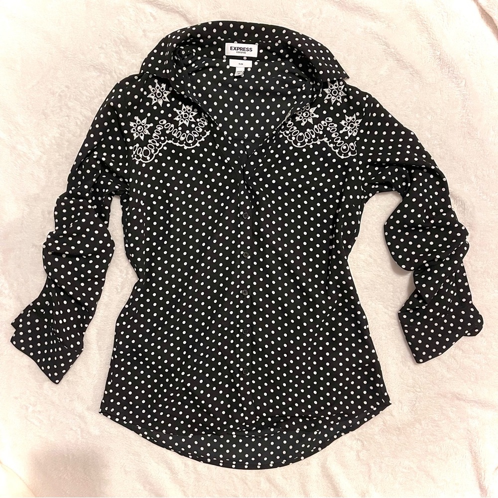 Express Black and White Polka Dot Blouse